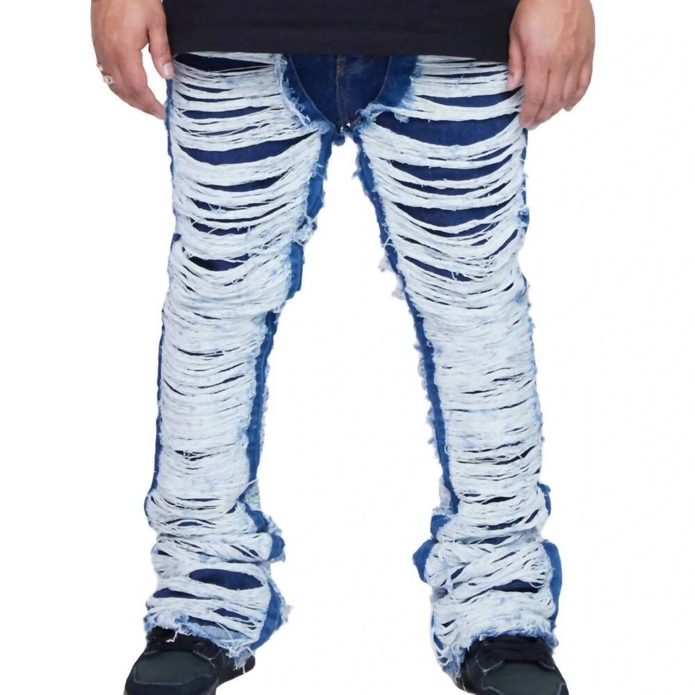 NEW VALABASAS men's ravaged stacked flare jean in indigo